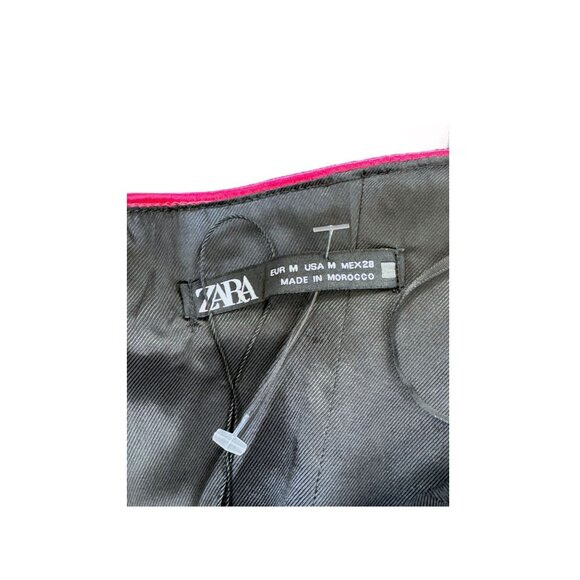 Zara Black Faux Leather Strapless Mini Dress With Pink Piping Size M New - Picture 4 of 9